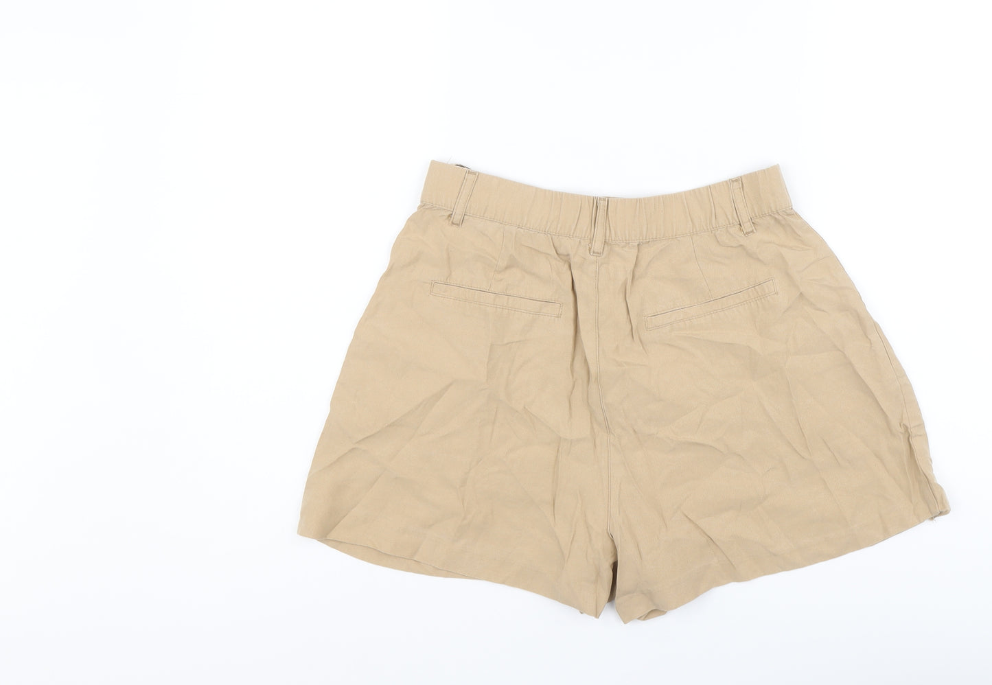 Zara Womens Beige Lyocell Basic Shorts Size S L3 in Regular Button