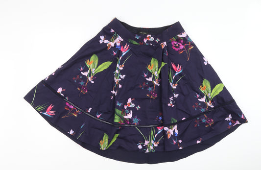 Ted Baker Womens Blue Floral Cotton Swing Skirt Size 12 Zip