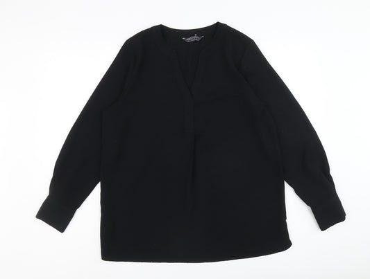Marks and Spencer Womens Black Polyester Basic Blouse Size 12 Round Neck
