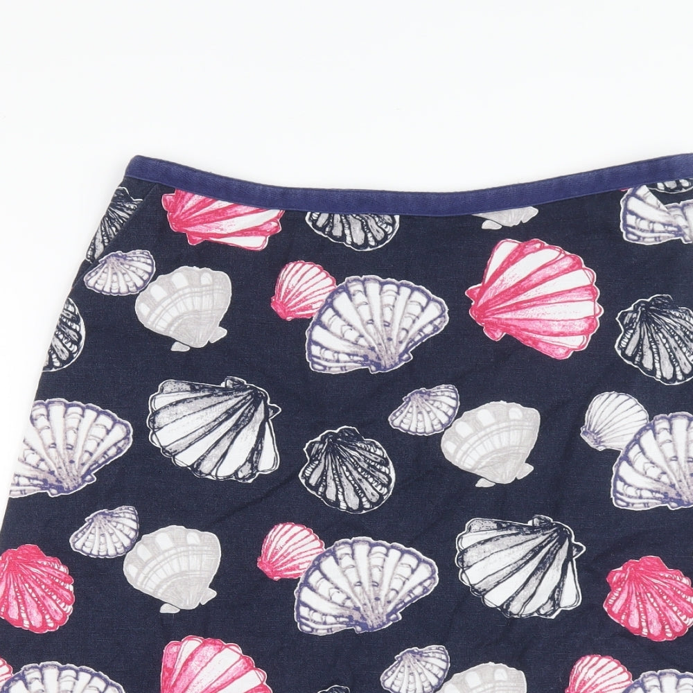 Laura Ashley Womens Blue Geometric Cotton A-Line Skirt Size 14 Zip - Seashell pattern