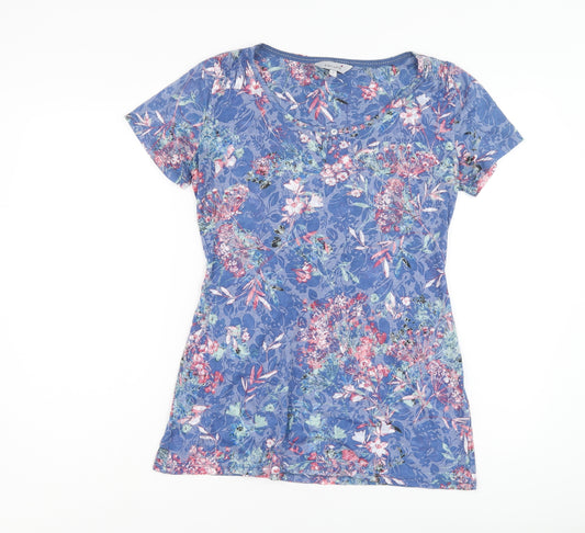 Per Una Womens Blue Geometric Polyester Basic T-Shirt Size 10 Round Neck