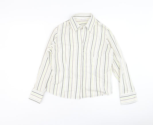 Marks and Spencer Womens Multicoloured Striped Cotton Basic Button-Up Size 12 Collared