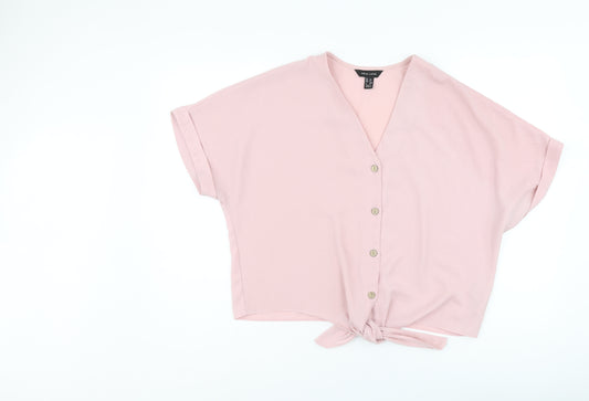 New Look Womens Pink Polyester Basic Button-Up Size 12 V-Neck