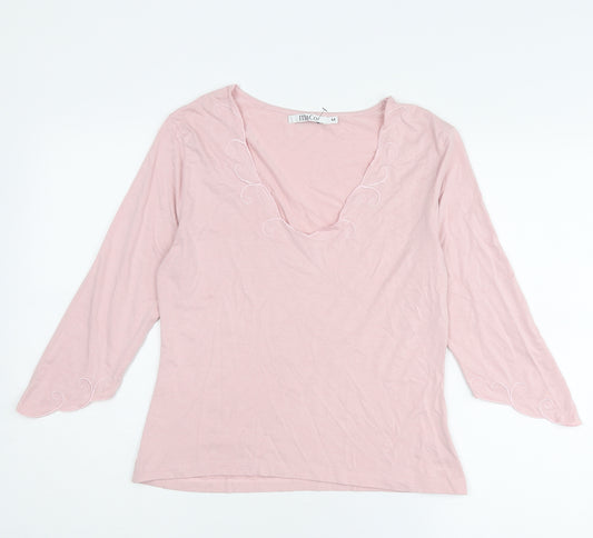 M&Co Womens Pink Viscose Basic T-Shirt Size M V-Neck