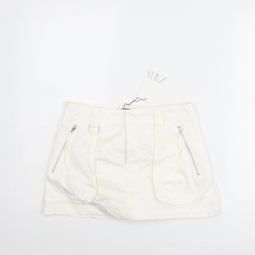 Zara Womens White Cotton Cargo Skirt Size S Zip