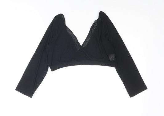 Gina Bacconi Womens Black Polyester Cropped Blouse Size S V-Neck
