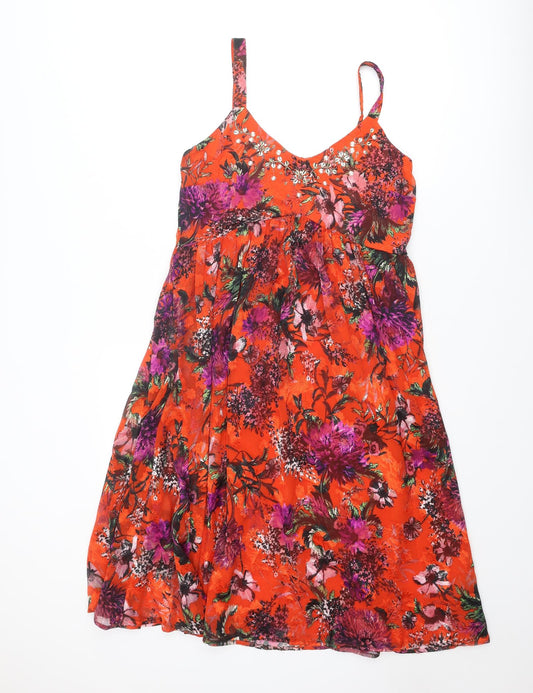 Per Una Womens Red Floral Polyester Slip Dress Size 8 V-Neck Pullover