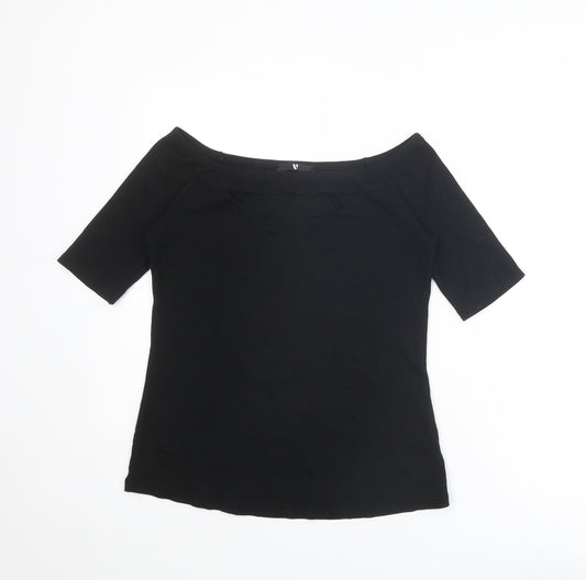 Very Womens Black Polyester Basic T-Shirt Size 16 Boat Neck