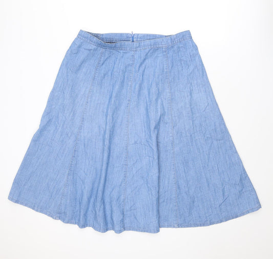 Damart Womens Blue Cotton Swing Skirt Size 18 Zip