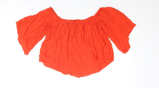 Zara Womens Red Polyester Basic Blouse Size S Boat Neck