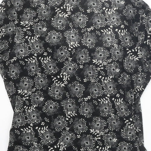 Bonmarché Womens Black Floral Polyester Basic Blouse Size 16 Scoop Neck