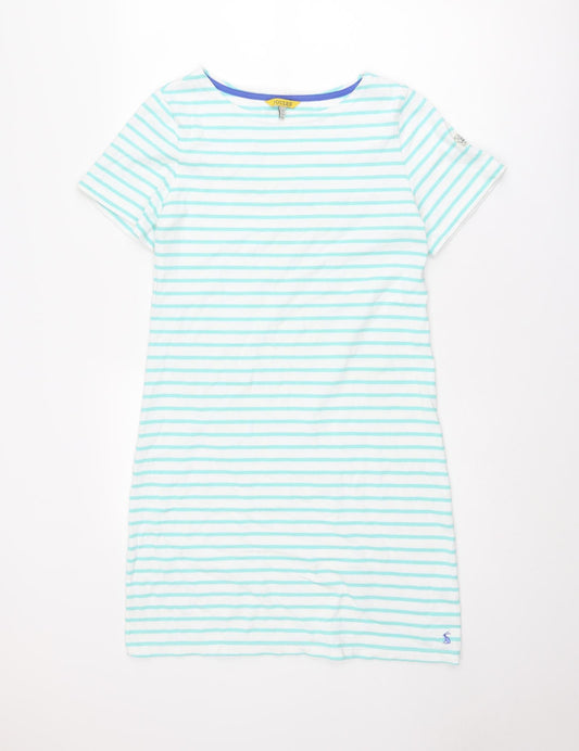 Joules Womens Blue Striped Cotton T-Shirt Dress Size 12 Boat Neck Pullover