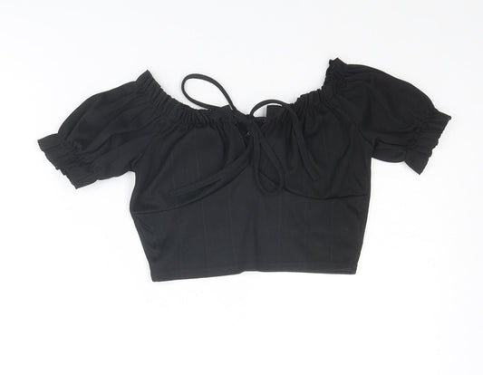 Boohoo Womens Black Polyester Cropped Blouse Size 8 Round Neck