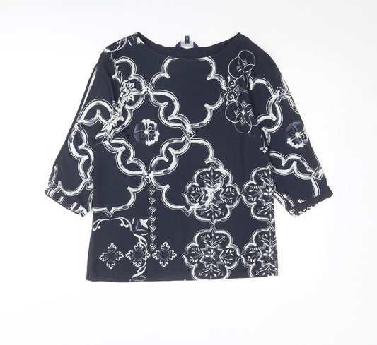 NEXT Womens Blue Geometric Polyester Basic Blouse Size 8 Round Neck - Slit Sleeve Detail