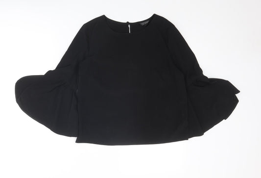 Topshop Womens Black Polyester Basic Blouse Size 8 Round Neck