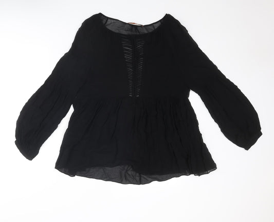Animale Womens Black Polyester Basic Blouse Size 10 Round Neck