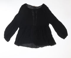 Animale Womens Black Polyester Basic Blouse Size 10 Round Neck