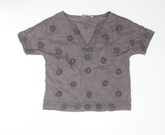 Boden Womens Grey Floral Cotton Basic Blouse Size 12 V-Neck
