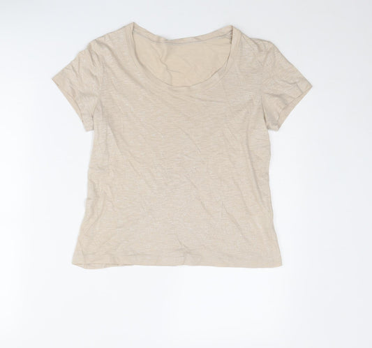 LUISA CERANO Womens Beige Cotton Basic T-Shirt Size 10 Round Neck