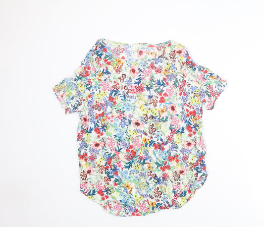 H&M Womens Multicoloured Floral Viscose Basic T-Shirt Size 16 Round Neck