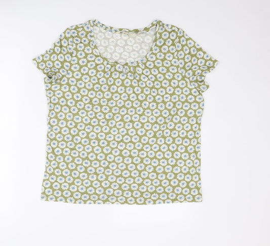 Seasalt Womens Green Floral Bamboo Basic T-Shirt Size 14 Round Neck