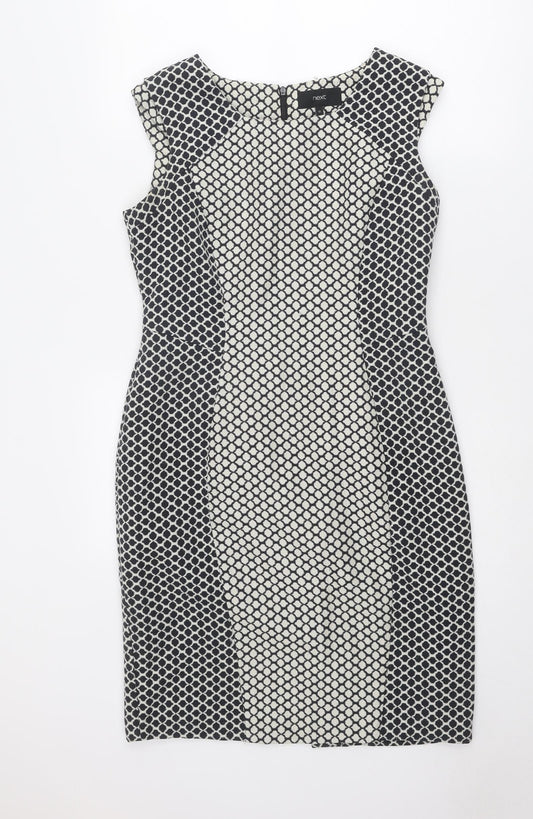 NEXT Womens Black Geometric Polyester Pencil Dress Size 12 Boat Neck Zip