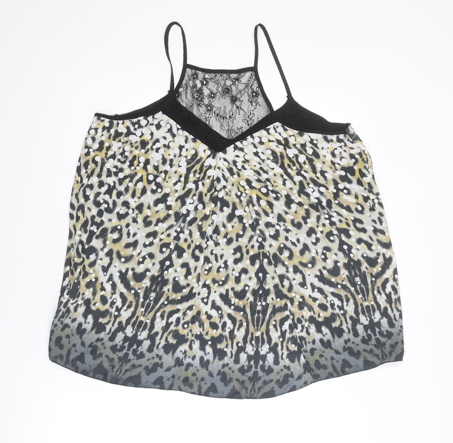 Coast Womens Multicoloured Animal Print Polyester Basic Tank Size 16 V-Neck - Leopard Print Lace Detail