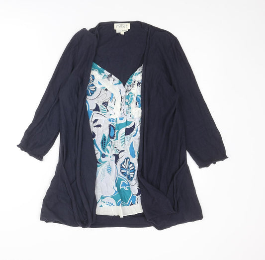 NEXT Womens Blue V-Neck Cotton Cardigan Jumper Size 12 - Geometric Print Blouse Insert