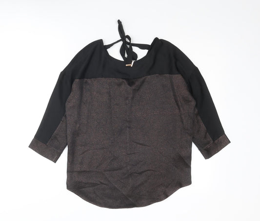 Oasis Womens Black Polyester Basic Blouse Size XS Round Neck