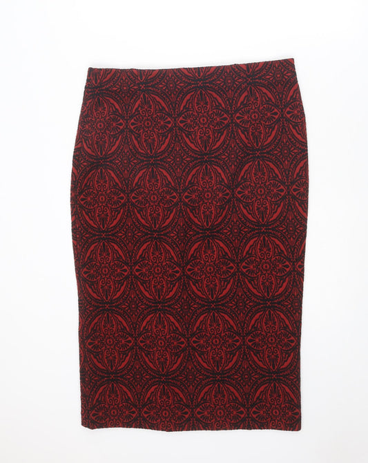 Marks and Spencer Womens Red Geometric Polyester Straight & Pencil Skirt Size 16