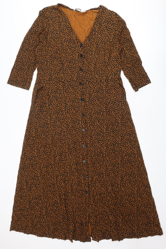 Boden Womens Brown Animal Print Modal Trapeze & Swing Size 16 V-Neck Button - Leopard pattern