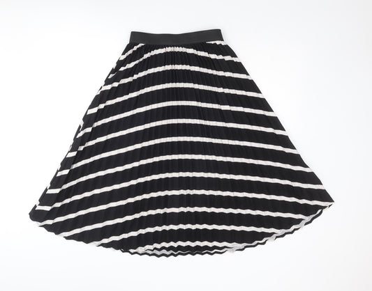 New Look Womens Black Striped Polyester Pleated Skirt Size 8