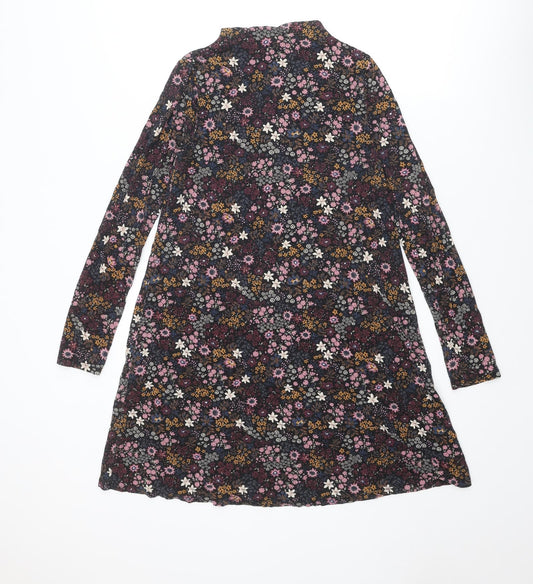 Pull&Bear Womens Multicoloured Floral Viscose Jumper Dress Size M Mock Neck Pullover