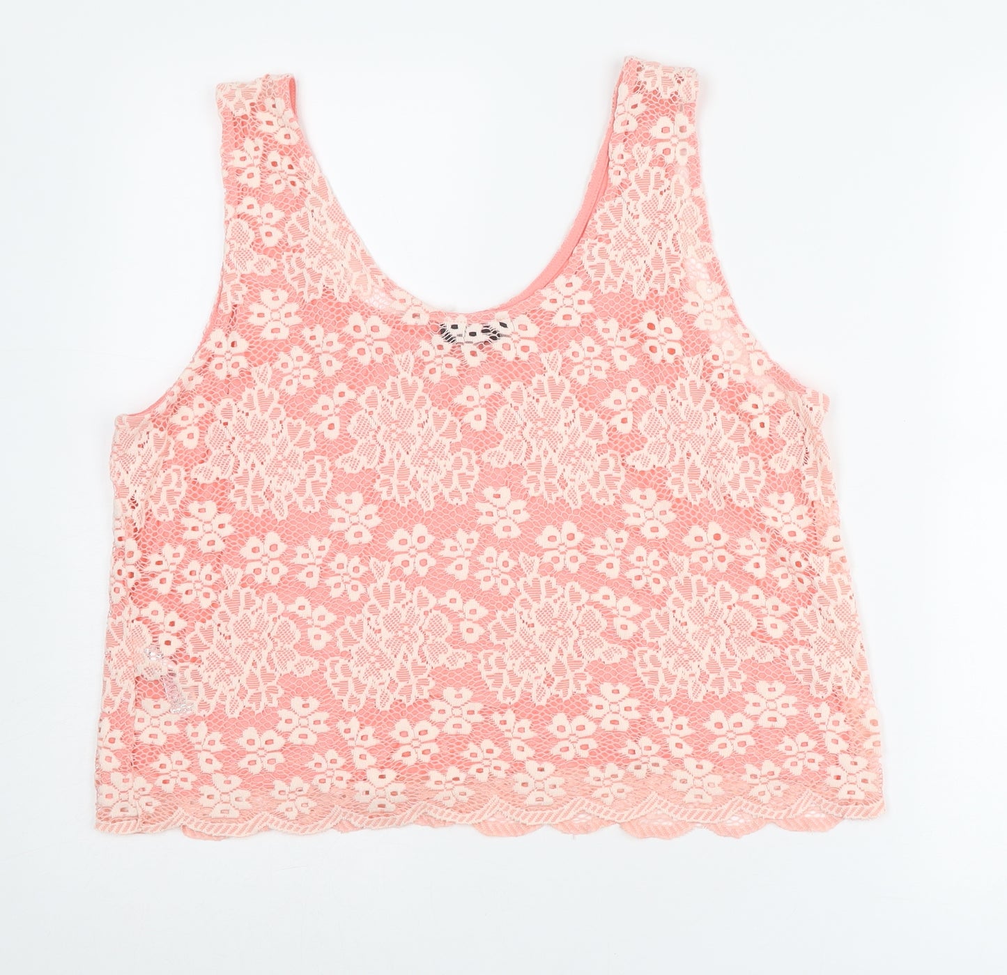 Topshop Womens Pink Polyester Basic Tank Size 16 Scoop Neck - Lace Overlay