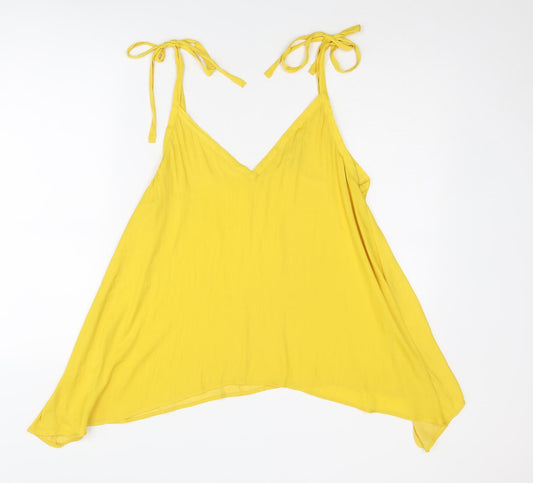 Zara Womens Yellow Polyester Camisole Tank Size L V-Neck - Tie Shoulder Detail