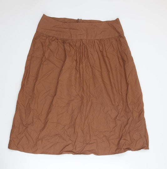 NEXT Womens Brown Cotton Swing Skirt Size 16 Zip