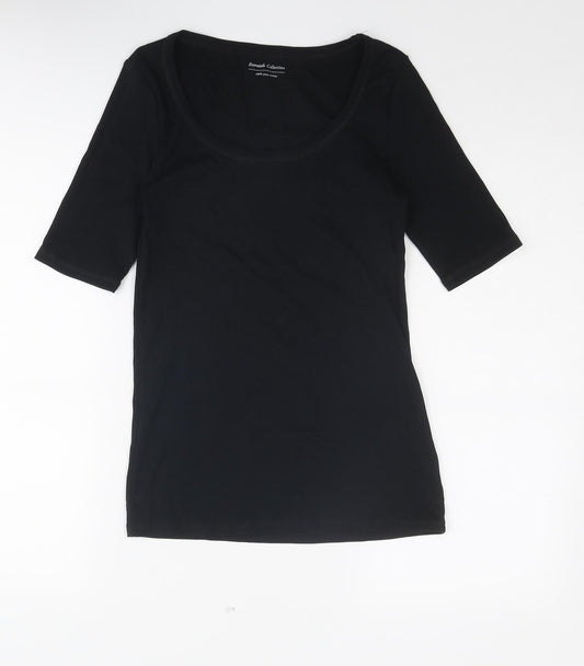 Marks and Spencer Womens Black Cotton Basic T-Shirt Size 10 Scoop Neck
