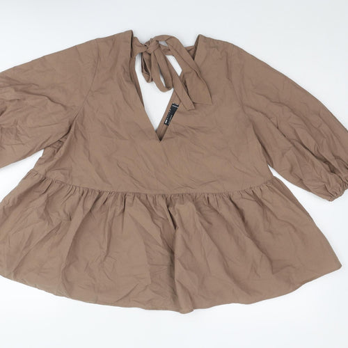 ASOS Womens Brown Polyester Basic Blouse Size 14 V-Neck - Peplum
