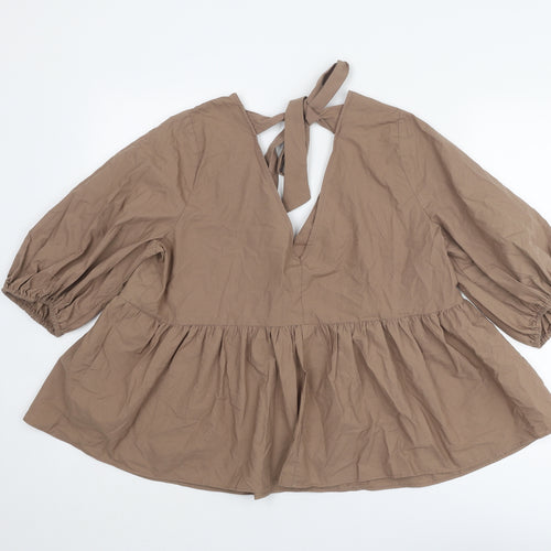 ASOS Womens Brown Polyester Basic Blouse Size 14 V-Neck - Peplum