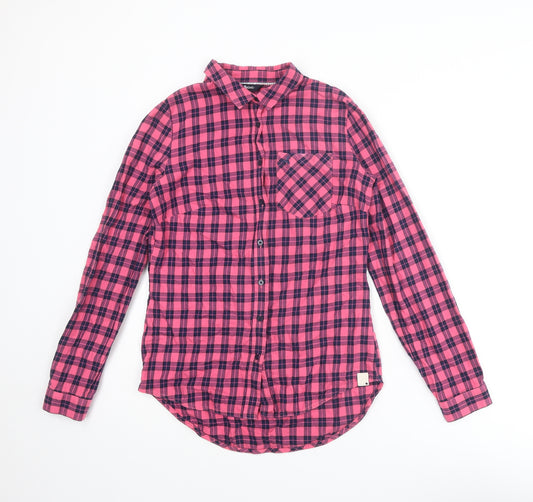 NEXT Womens Pink Plaid Cotton Basic Button-Up Size 6 Collared