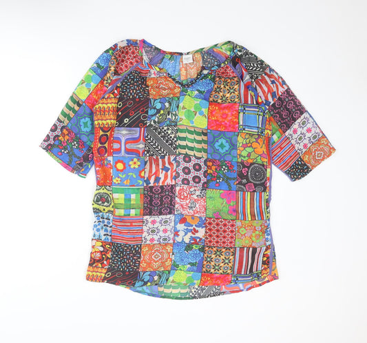 Cotton Traders Womens Multicoloured Geometric Polyester Basic Blouse Size 12 Boat Neck