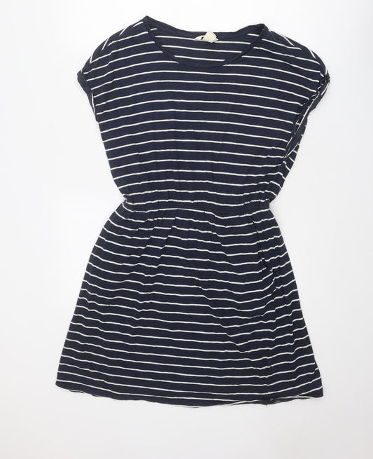 H&M Womens Blue Striped Cotton T-Shirt Dress Size M Round Neck Pullover