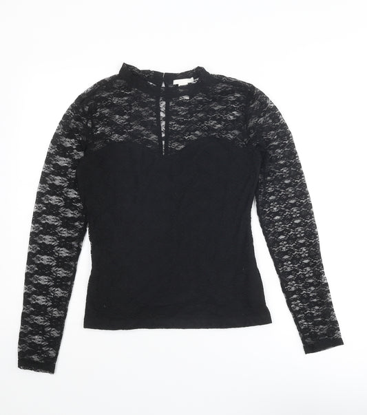H&M Womens Black Polyamide Basic T-Shirt Size M Mock Neck
