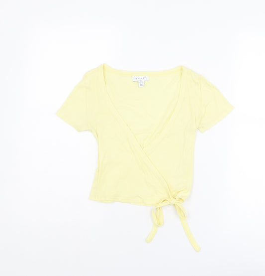 Topshop Womens Yellow Cotton Wrap T-Shirt Size 6 V-Neck