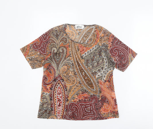 Afibel Womens Multicoloured Geometric Polyester Basic T-Shirt Size 14 Round Neck