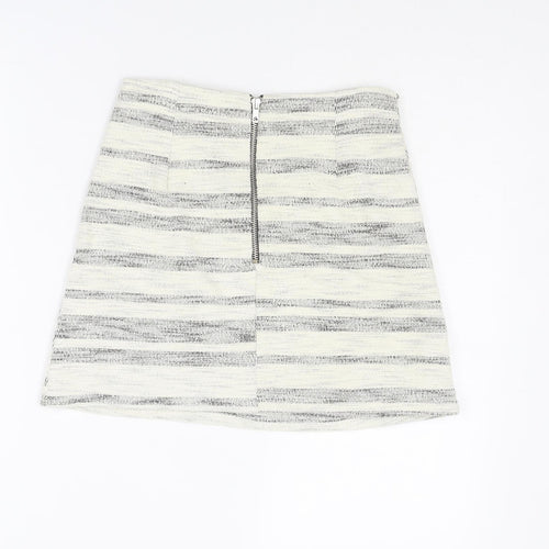 Topshop Womens Ivory Striped Cotton A-Line Skirt Size 8 Zip