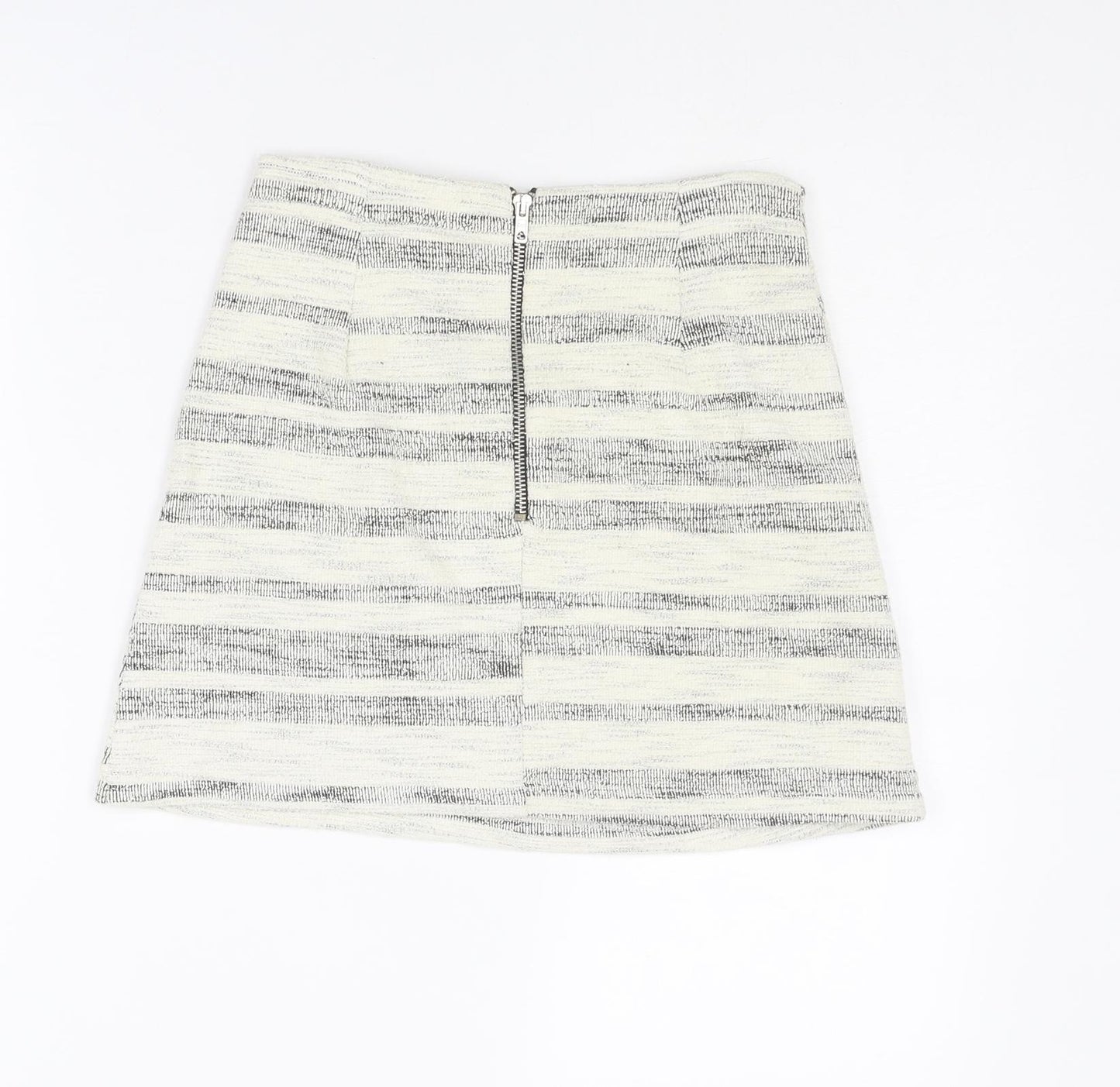 Topshop Womens Ivory Striped Cotton A-Line Skirt Size 8 Zip