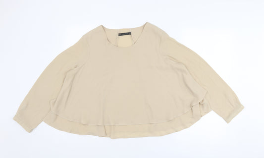Zara Womens Beige Polyester Basic Blouse Size XL Round Neck