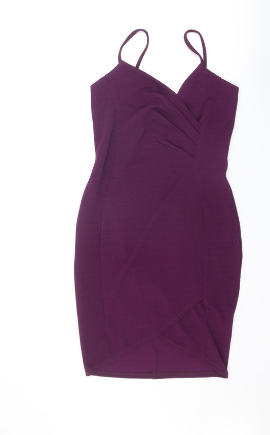 AX Paris Womens Purple Polyester Shift Size 14 V-Neck Zip