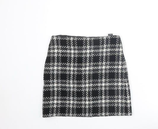 Marks and Spencer Womens Black Plaid Wool A-Line Skirt Size 10 Zip